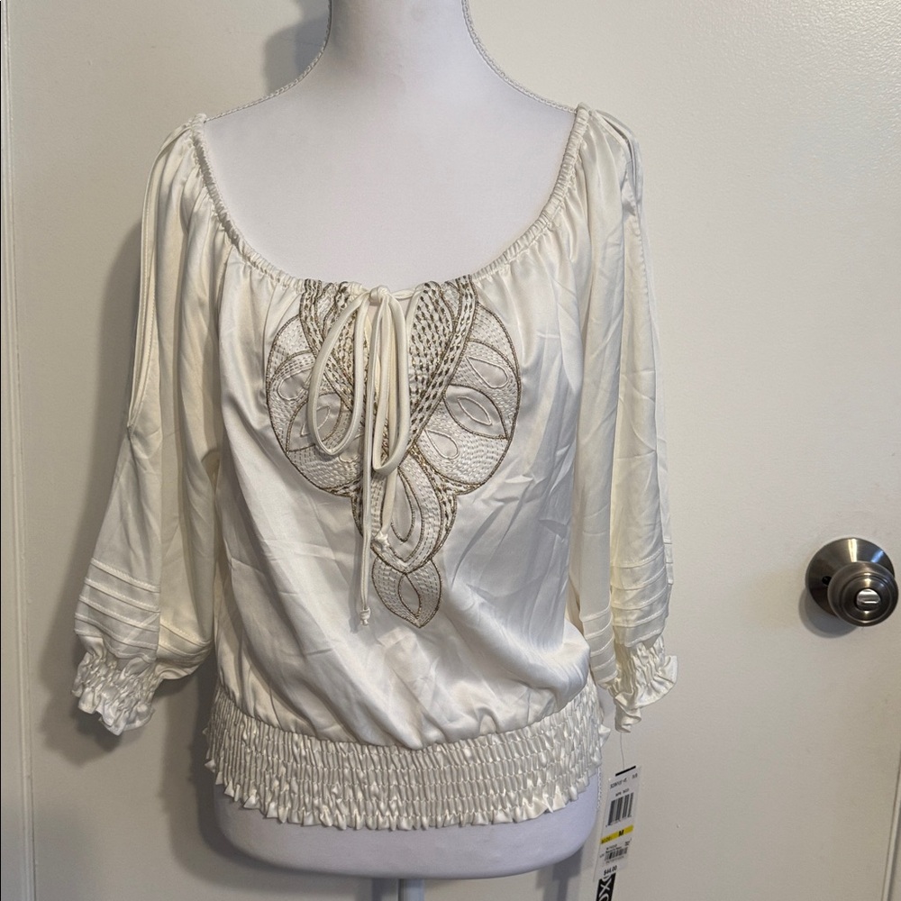 XOXO Cream Blouse with Gold Embroidery